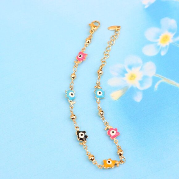 "Colorful Evil Eye Elephant Rose Gold Anklet with Adjustable Chain, XPAL1031 - Picture 1 of 12